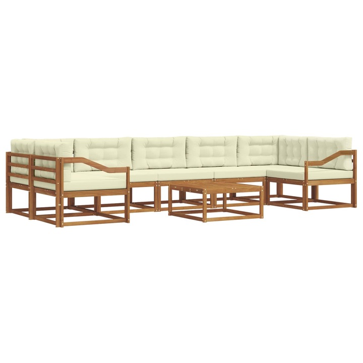 Set de canapele de exterior vidaXL, cu perna 8 pcs Natural si Crem