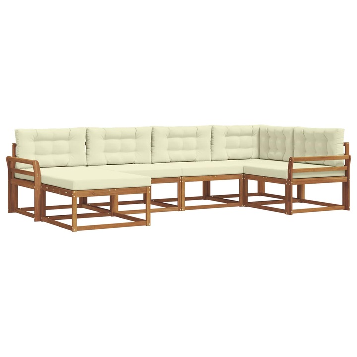 Set de canapele de exterior vidaXL, cu perna 6 pcs Natural si Crem