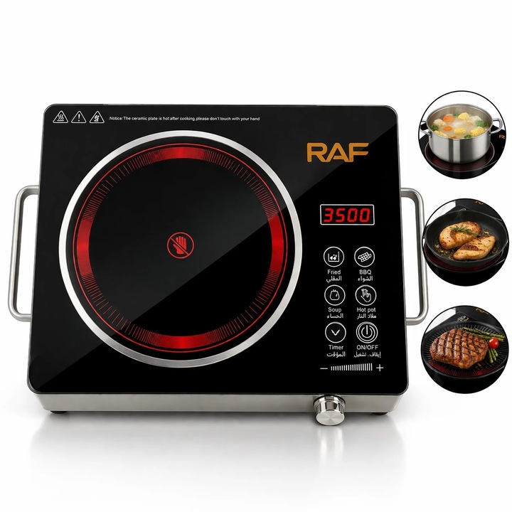 Plita Electrica cu Infrarosu Raf 3500W Panou Tactil Display LED Negru