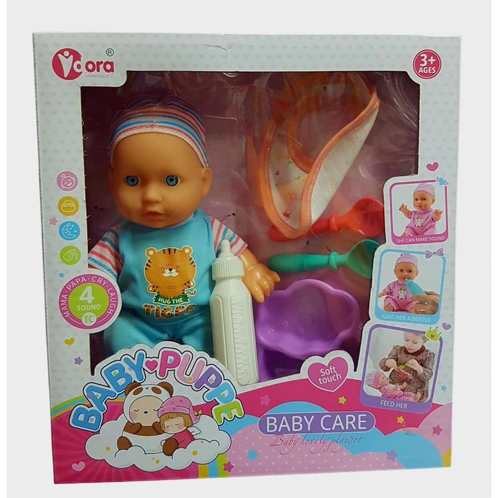 Bebelus muzical 20 cm Piccolino cu accesorii, plastic, pentru 3 ani