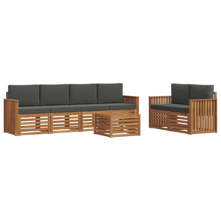 Set de canapele de exterior vidaXL, cu perna 7 pcs Natural si Antracit