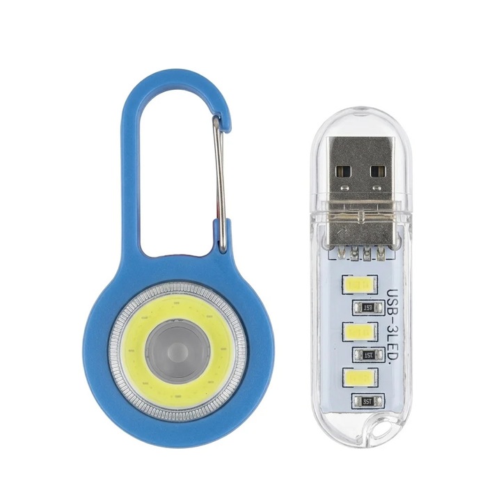 Set iluminare portabil Dactylion, carabina LED albastră 3 moduri + lampă USB 3 LED 3W