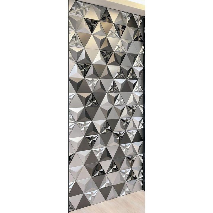 Panou decorativ 3D, 3D Wall, model NAVA, argintiu, 1000x1000mm