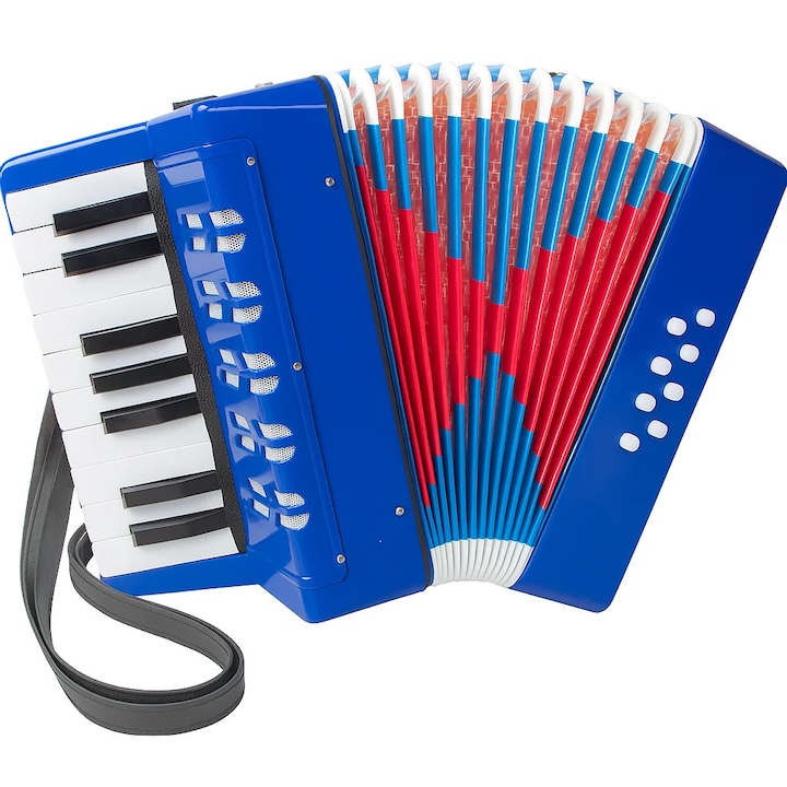 Acordeon de jucărie, AT PERFORMANCE, 17 clape, 8 butoane de bass, albastru, 23x10x22cm
