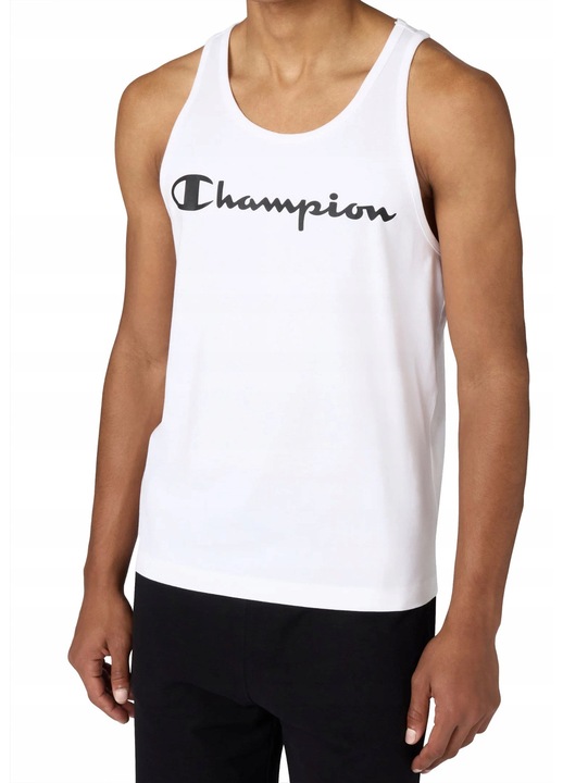 Férfi Champion póló, fehér, pamut, ujjatlan, logóval