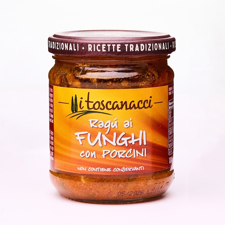 Ragu cu hribi și ciuperci Toscanacci 180gr, sos pentru paste, Italia