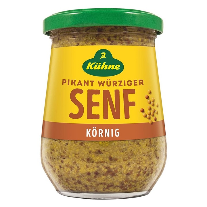 Mustar Kuhne Kornig cu boabe intregi, 250 ml, picant, vegan