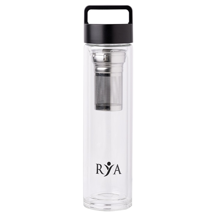Sticlă borosilicată RYA cu infuzor și capac negru, 450 ml, transparent