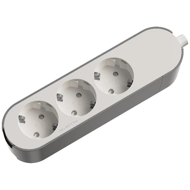 Prelungitor JACOBSEN, 3 prize, alb/gri, fara cablu