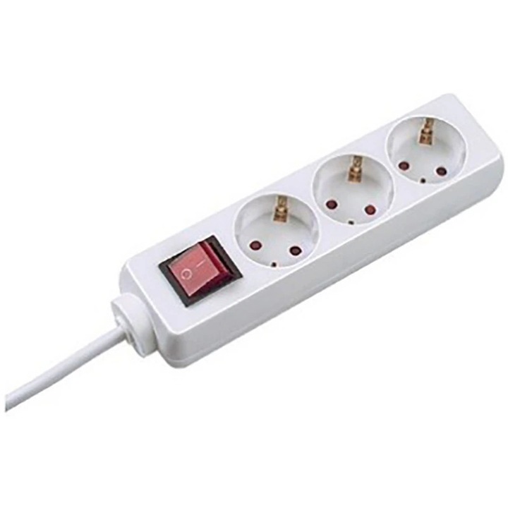 Prelungitor cu protecție Bachmann, 3 prize, 1.5m, alb