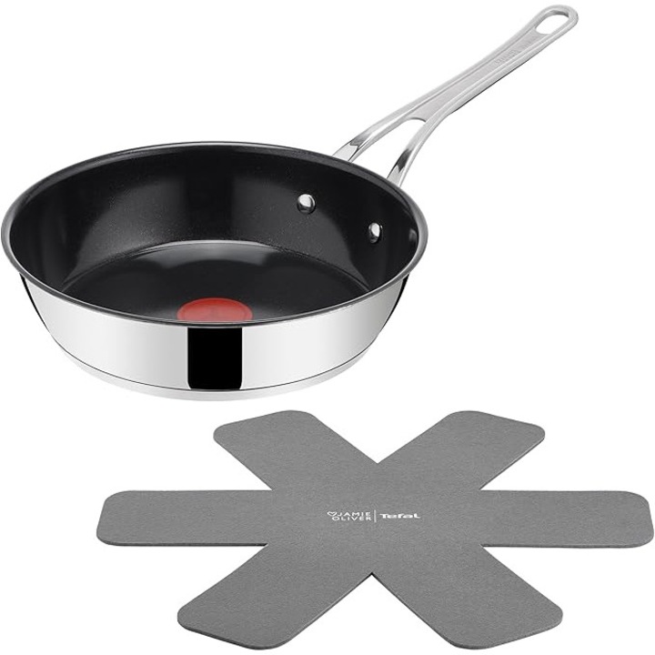 Jamie Oliver by Tefal Classic Cook – Tigaie 24 cm cu Protectie, Strat Ceramic Antiaderent, Indicator Termic, Otel Inoxidabil, Compatibila Inductie