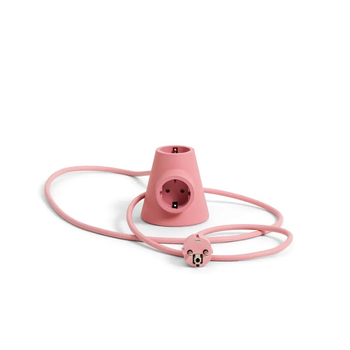 Prelungitor Pedestal, 2 prize Schuko, cablu 1.8m, baza magnetică, roz, 9x9.5x9cm