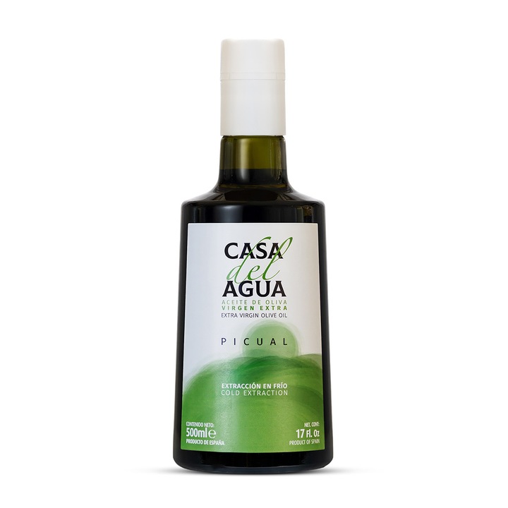 Ulei de măsline extra virgin Casa del Agua Picual 500ml, echilibrat, galben-verzui