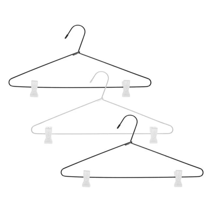 Set de 3 umerase metalice cu clips, BAMI, negre/alb, 40.5cm