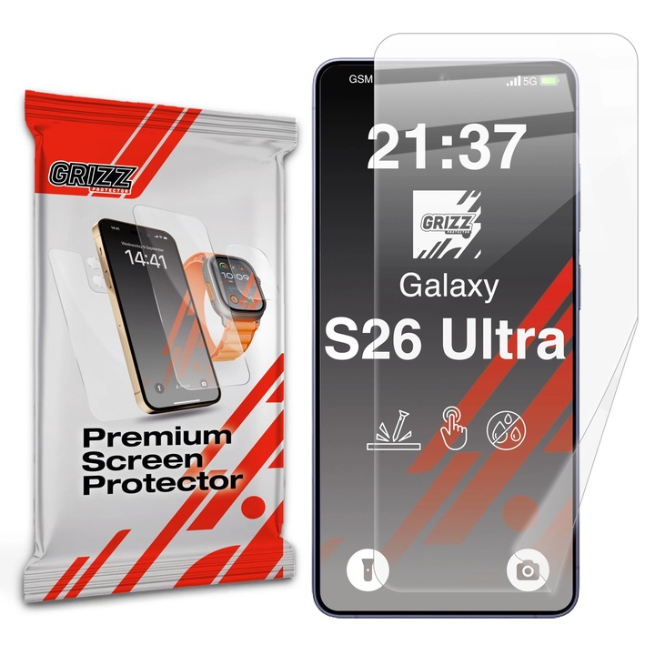Folie ceramica GrizzGlass CeramicFilm compatibila cu Samsung Galaxy S26 Ultra, Transparent