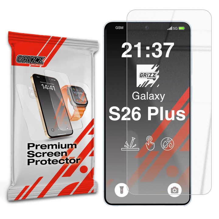 Folie sticla securizata GrizzGlass HybridGlass compatibila cu Samsung Galaxy S26 Plus, Transparent