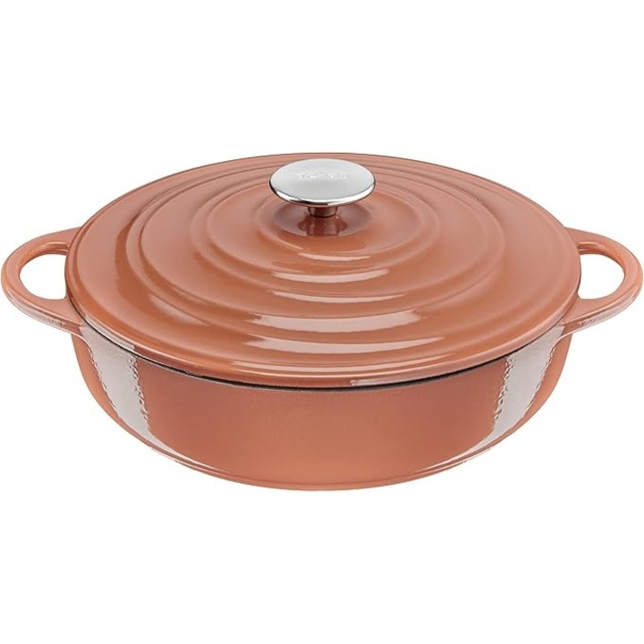 Tefal LOV – Tigaie 28 cm din Fonta Emailata, 3.8L, pentru Gatit Lent si Servire, Compatibila Inductie si Cuptor 250°C, Terracotta