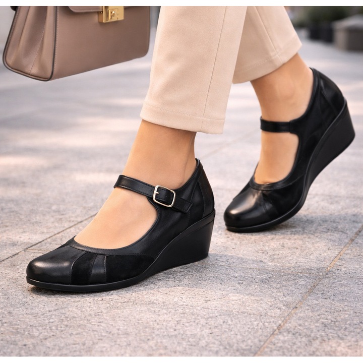 Pantofi eleganti dama decupati din piele naturala 200826, Negru, 40