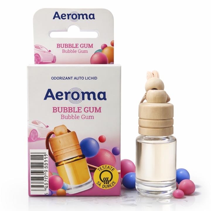 Odorizant Auto Lichid Aeroma Bubble Gum, 6ml, Sticla cu Dop din Lemn Natural