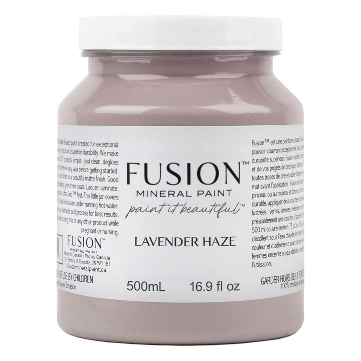 Vopsea pentru mobila Fusion Mineral Paint, Lavender Haze, mov lavanda, finisaj mat, cu protectie integrata, 500 ml