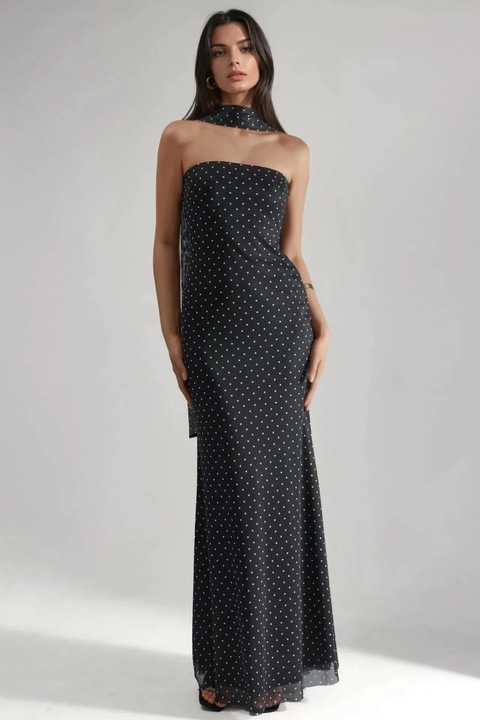 Rochie maxi, HiCCUP, fara bretele, negru, poliester-elastan