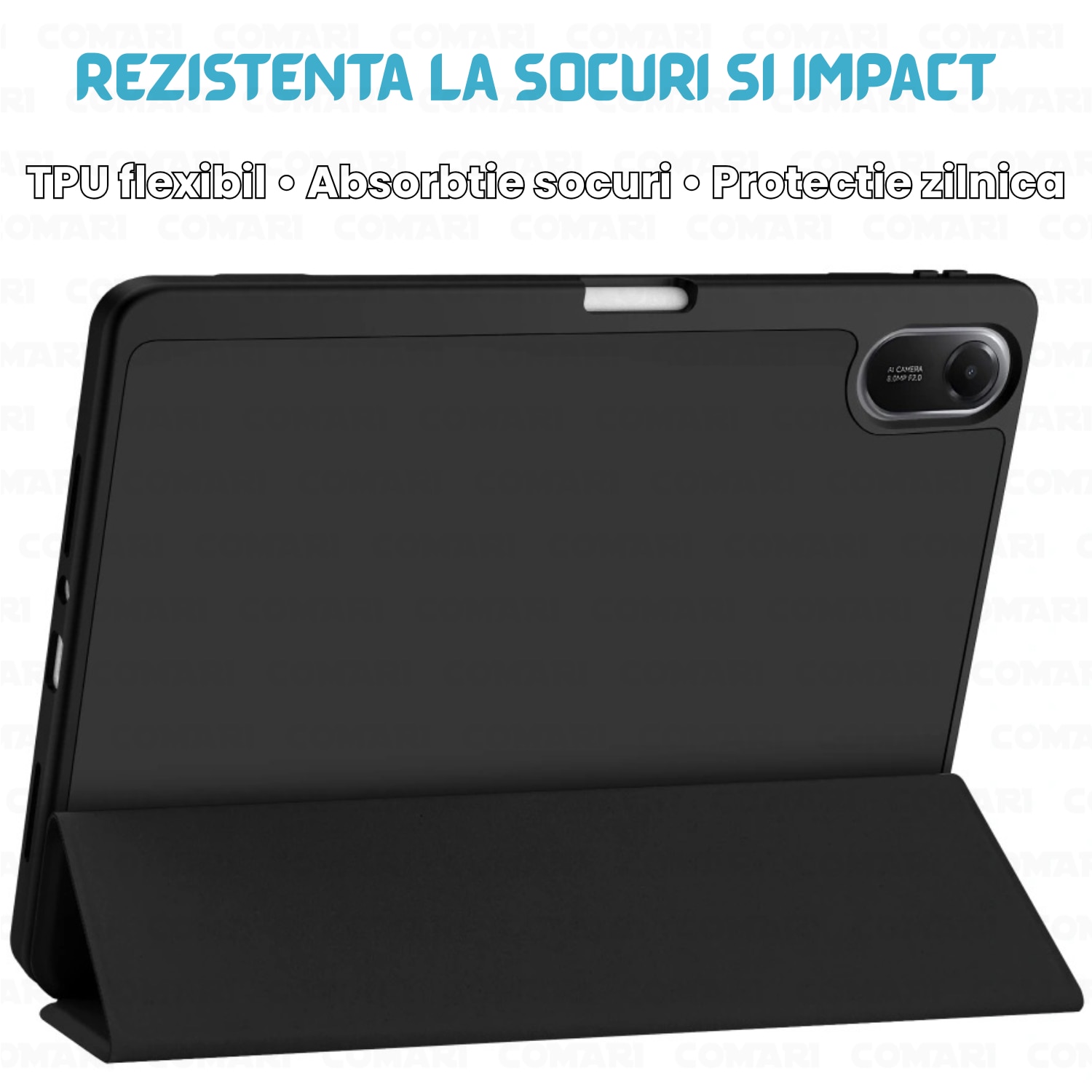 Husa pentru Samsung Galaxy Tab A11 / A9 Comari® EliteCover, protectie completa, functie stand trifold, suport stylus integrat, design elegant tip carte, Albastru Deschis