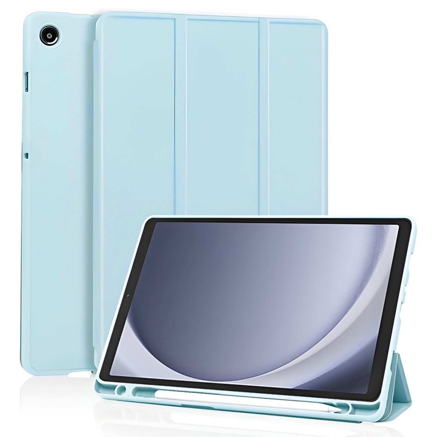 Husa pentru Samsung Galaxy Tab A11 / A9 Comari® EliteCover, protectie completa, functie stand trifold, suport stylus integrat, design elegant tip carte, Albastru Deschis