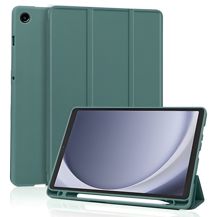 Husa pentru Samsung Galaxy Tab A11 / A9 Comari® EliteCover, protectie completa, functie stand trifold, suport stylus integrat, design elegant tip carte, Verde