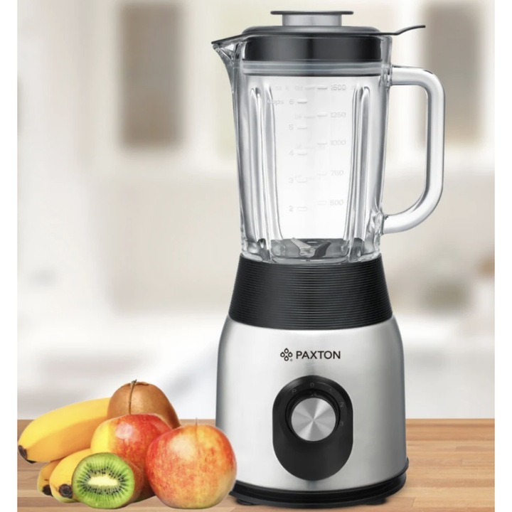 Блендер Paxton, 600 W, 2 скорости, 1.5 литра, нарязване, блендиране, функция Pulse, остриета от неръждаема стомана, сребрист, 23.000 об/мин, сребрист, 18.6 x 19.9 x 41.1 см, 3.3 кг, кабел 1 м, 230 V