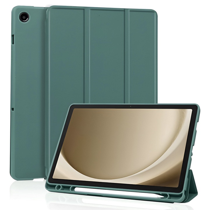 Husa pentru Samsung Galaxy Tab A11 Plus / A9 Plus Comari® EliteCover, protectie completa, functie stand trifold, suport stylus integrat, design elegant tip carte, Verde