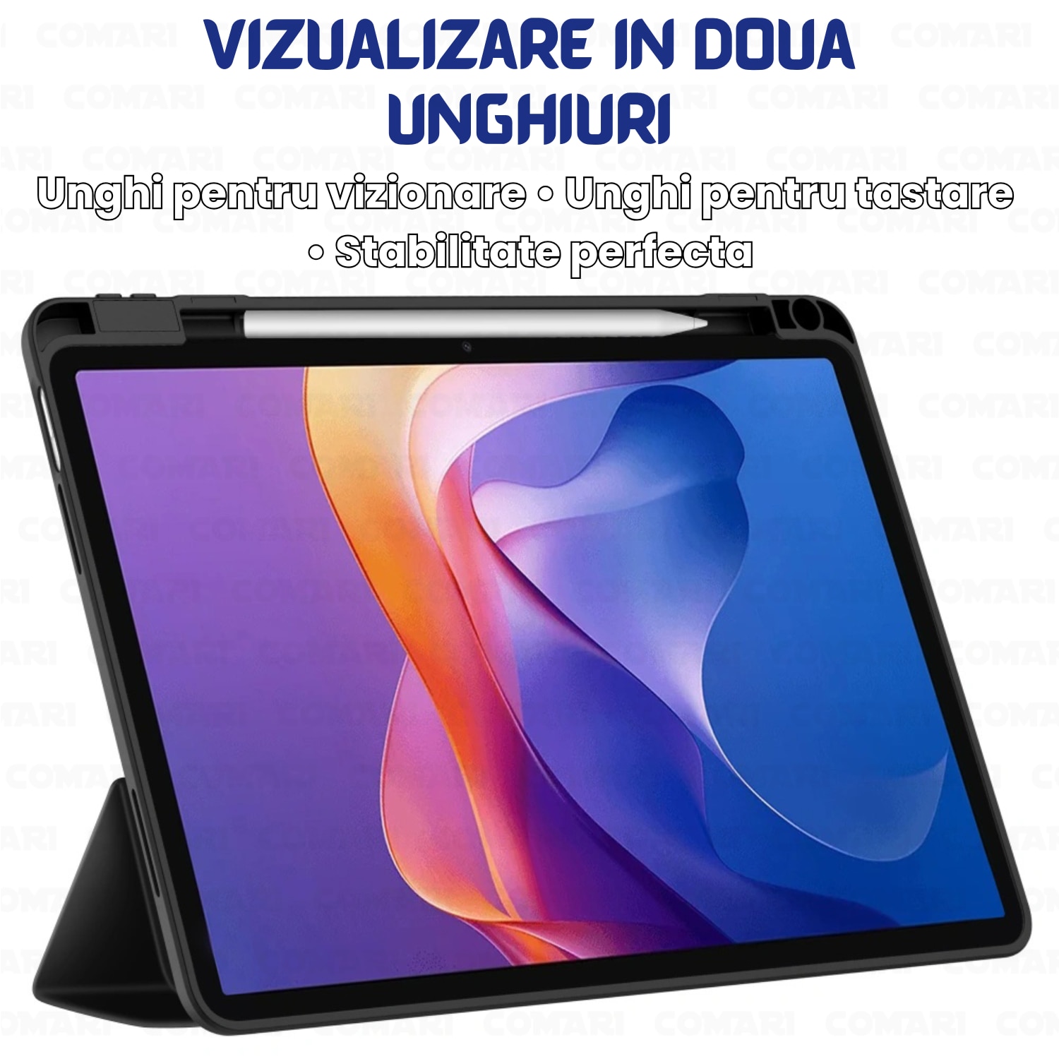 Husa pentru Samsung Galaxy Tab A11 / A9 Comari® EliteCover, protectie completa, functie stand trifold, suport stylus integrat, design elegant tip carte, Albastru Inchis