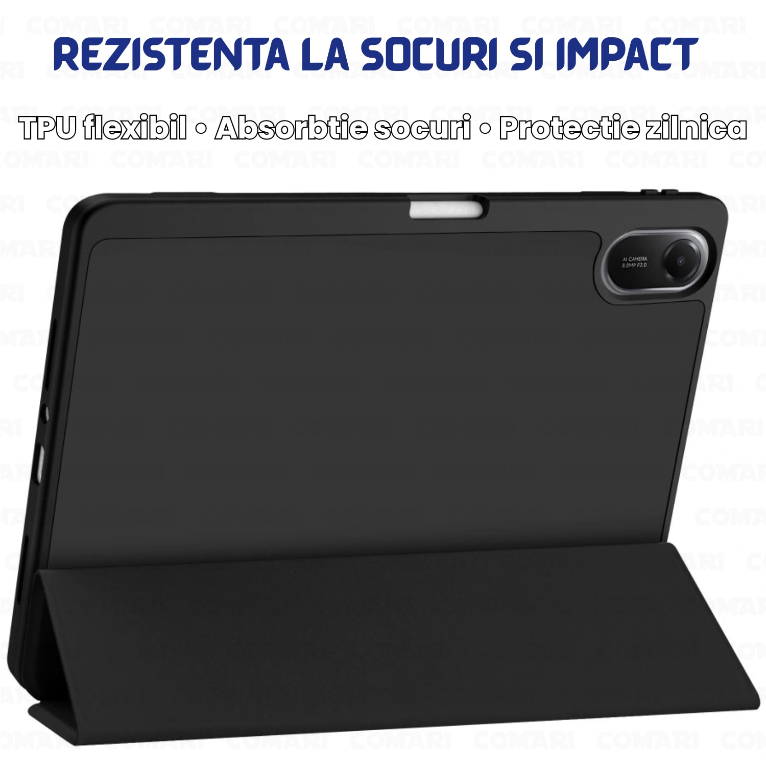 Husa pentru Samsung Galaxy Tab A11 / A9 Comari® EliteCover, protectie completa, functie stand trifold, suport stylus integrat, design elegant tip carte, Albastru Inchis