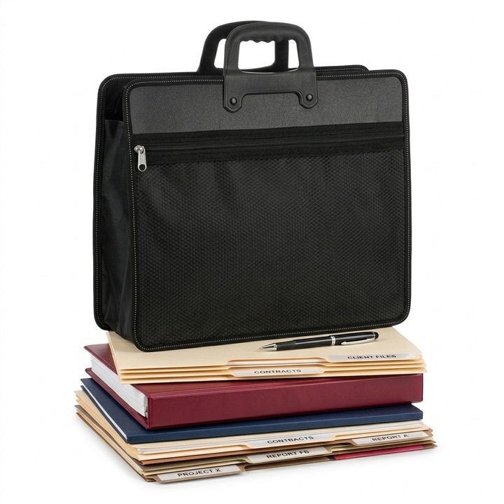 OBRO® A4 Dokumentum Táska – 5 Rekesz, 39x32 cm, Szervező és Védő Mappa, Fix Fogantyú, Irodába, Konferenciákra, Szerződésekhez, Fekete