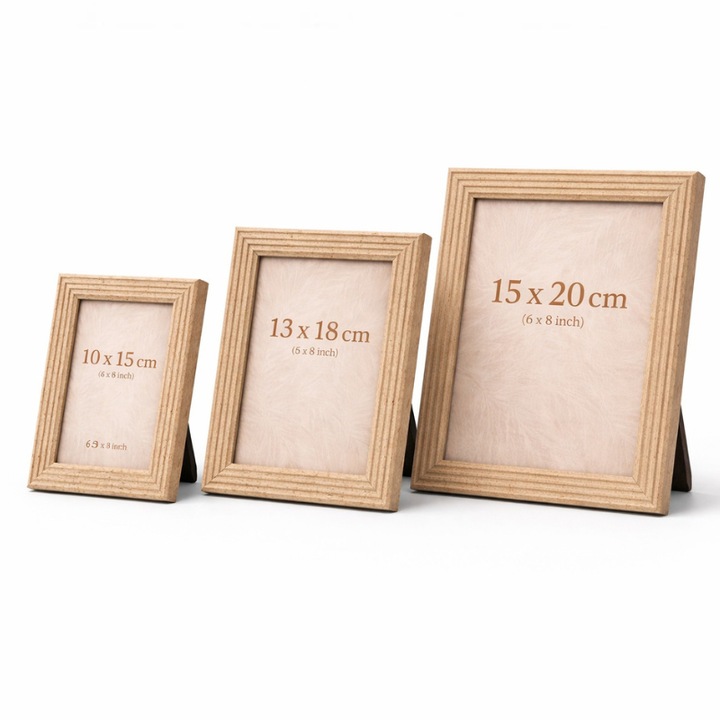 Set 3 Rame foto cu design cu dungi, Bej mat -- 10 x 15 cm, 13 x 18 cm, 15 x 20 cm