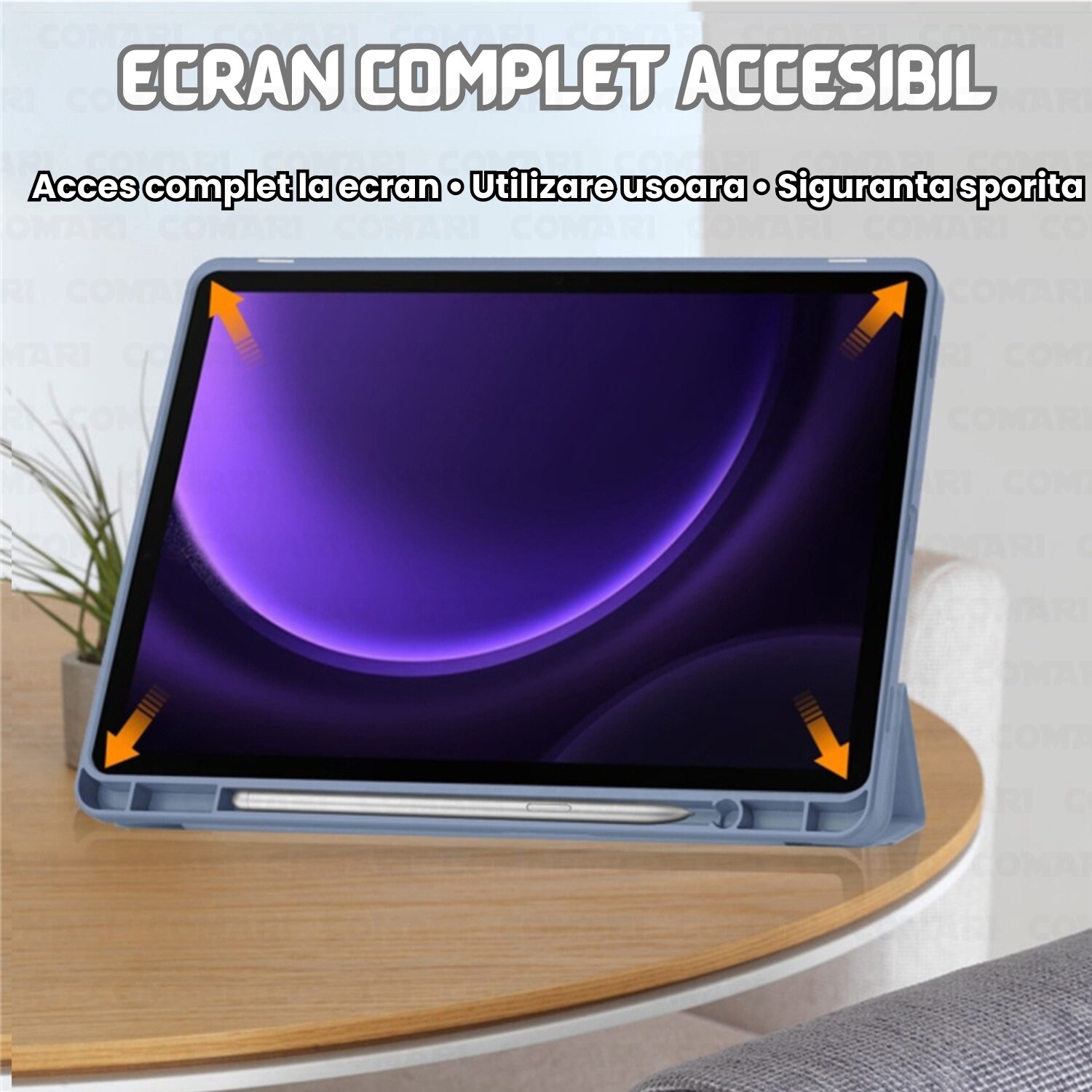 Husa pentru Samsung Galaxy Tab S9 / S9 FE / S10 FE Comari® EliteCover, protectie completa, functie stand trifold, suport stylus integrat, design elegant tip carte, Gri