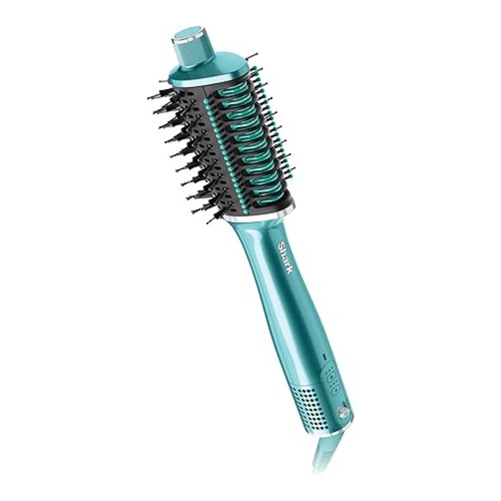 Perie electrica Shark Glossi HT302EUTL 2-in-1 Styler cu Aer Cald si Gloss Finish, Ceramic, Turquoise, Par Neted si Volum, Toate Tipurile de Par