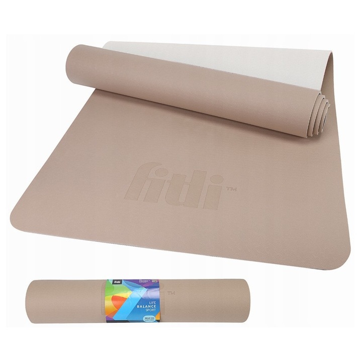 Saltea Yoga pentru exercitii, din cauciuc, 183×61 cm, Beige