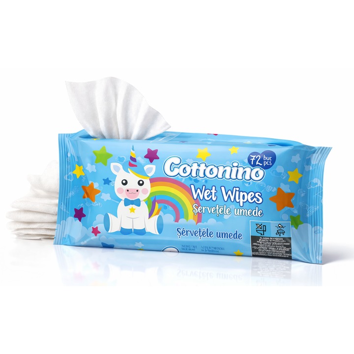 Servetele umede pentru copii Cottonino Unicorn Blue, 72 buc