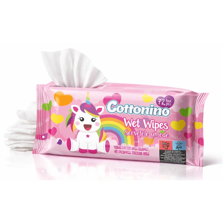Servetele umede pentru copii, Cottonino, Unicorn Blue, 72 buc