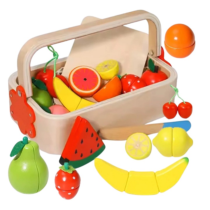 Jucarie de rol ladita si fructe de feliat din lemn, + 18 luni