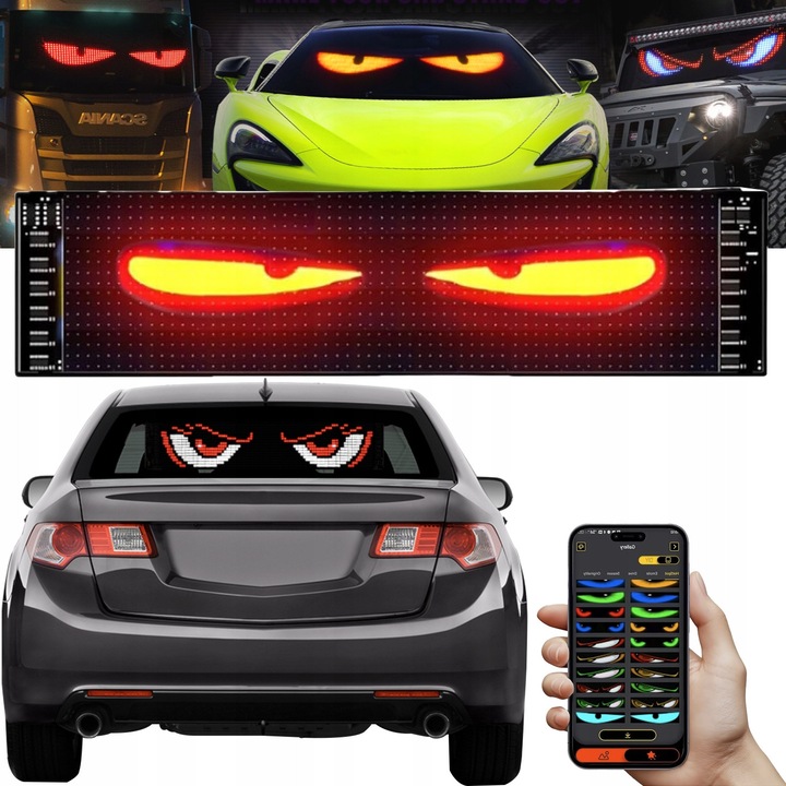 Ecran LED inteligent colorat, 92x374mm, negru, control prin aplicatie, impermeabil IP65