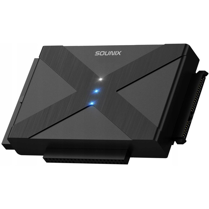 Adaptor USB 3.0 Sounix pentru HDD/SSD SATA/IDE 2,5"/3,5", 5Gbps, set cu adaptor de alimentare 12V