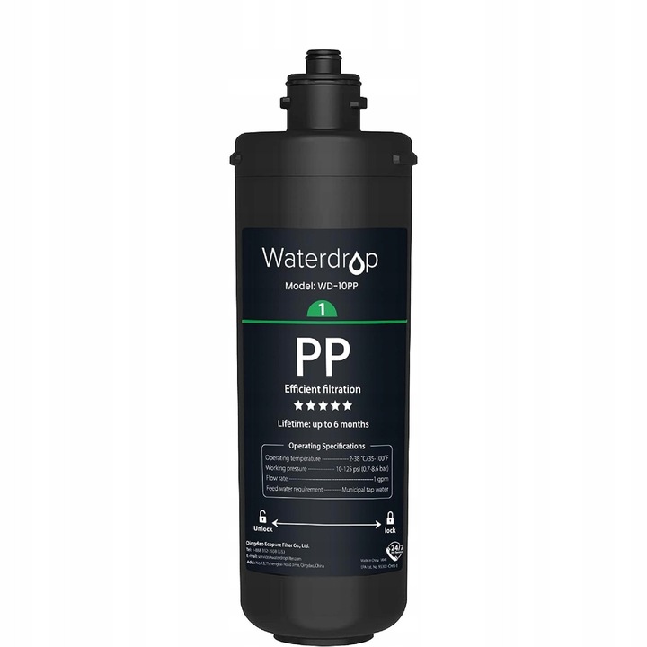 Waterdrop WD-10PP víztisztító szűrő, mosogató alatti szűrőrendszer, 3 fokozatú, 6 hónap, szivárgásmentes