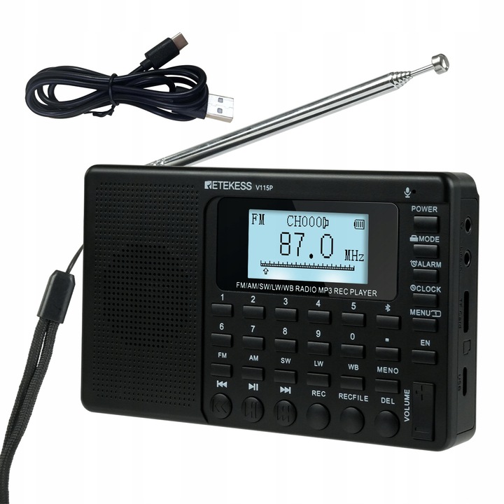 Radio portabil Retekess V115P AM FM SW, 1800 mAh, cu lanterna de urgenta