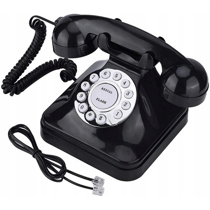 Telefon fix vintage, negru, 220x150x150mm, set complet