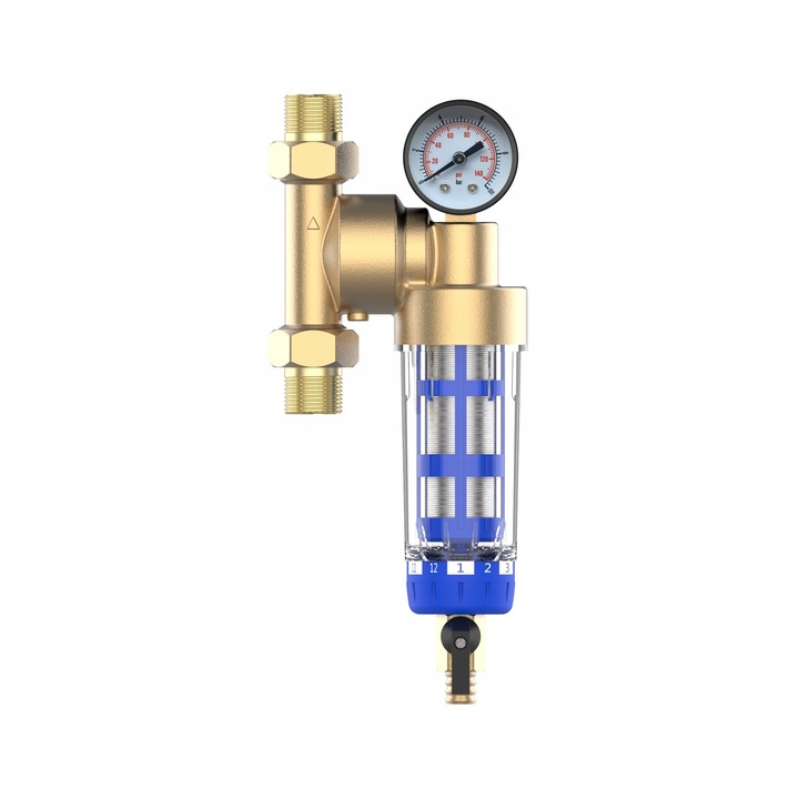 Filtru osadnik pentru apa, 3/4", rotativ 360°, cu manometru