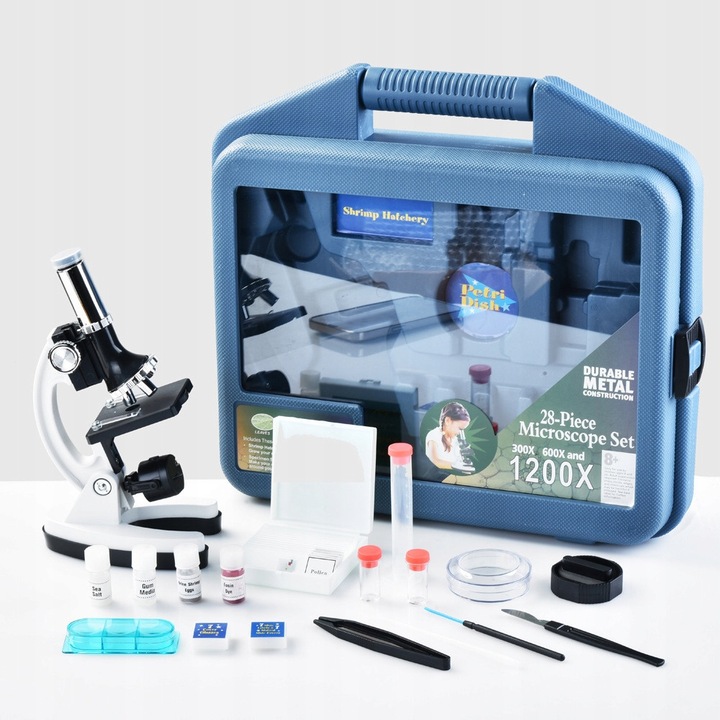 Microscop optic Zoom 1200X, set laborator, 3 obiective, accesorii