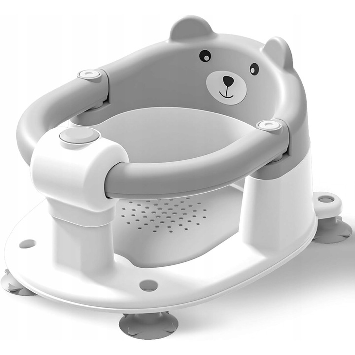 Sediu de baie pliabil pentru bebelusi BOTC, 6-36 luni, antiderapant, gri, 29x35,5x20cm