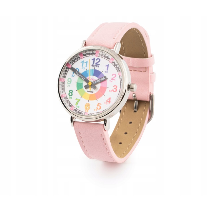 Ceas copii Kiddus Time Teacher, digital, roz, 38x40x24mm, curea 21cm