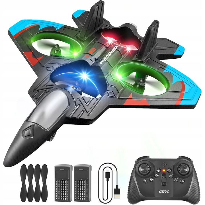 Drona avion cu LED, controlata de la distanta, set, 360°